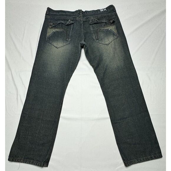 Brooklyn Xpress Men's Dark Wash Baggy Wide Leg Blue Denim Jeans - Size 40x30.5 - Picture 2 of 7